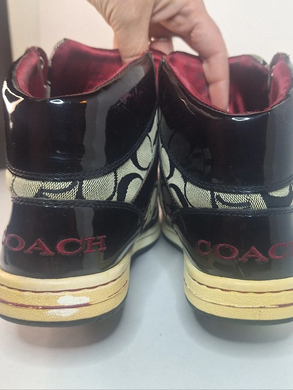 Coach Norra Black Gray Red Leather Canvas High Top Sneakers Women's Size 7 M